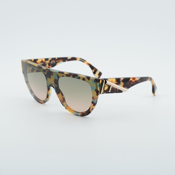 Fendi FE40150I 56P Sunglasses Shiny Havana Shield Frame, Green Gradient Lenses main image 5